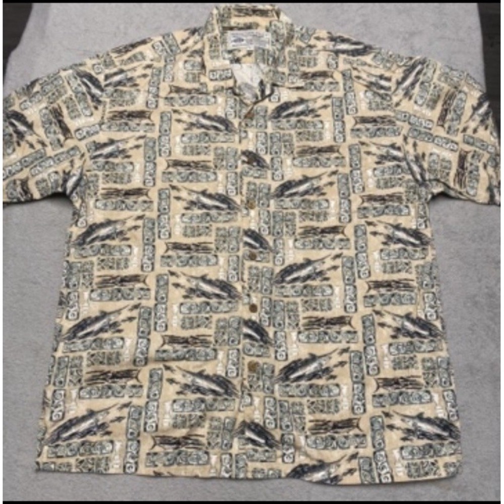 Aftco Shirt Mens Large All Over Print Fishing Button Up Short Sleeve Outdoors